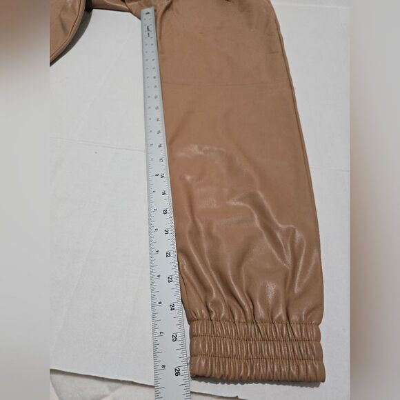 NWT Zara Drawstring Faux Leather Joggers In Tan Size Xs - Picture 7 of 12